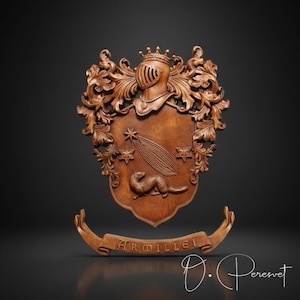 Example of Family Heraldic Symbols Coat Arms Custom Artwork Middle Ages Art Heraldry Crest Decor Hanging Wood Carving Picture Wall Decor