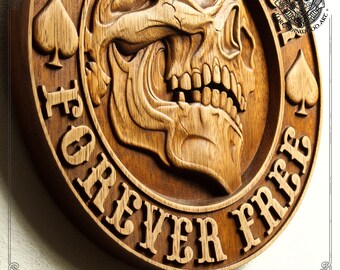 Wood Carving Plaque Harley Davidson Motor Cycles Biker Skull Wood Carving Plaque Harley Davidson Motor Cycles Biker Skull