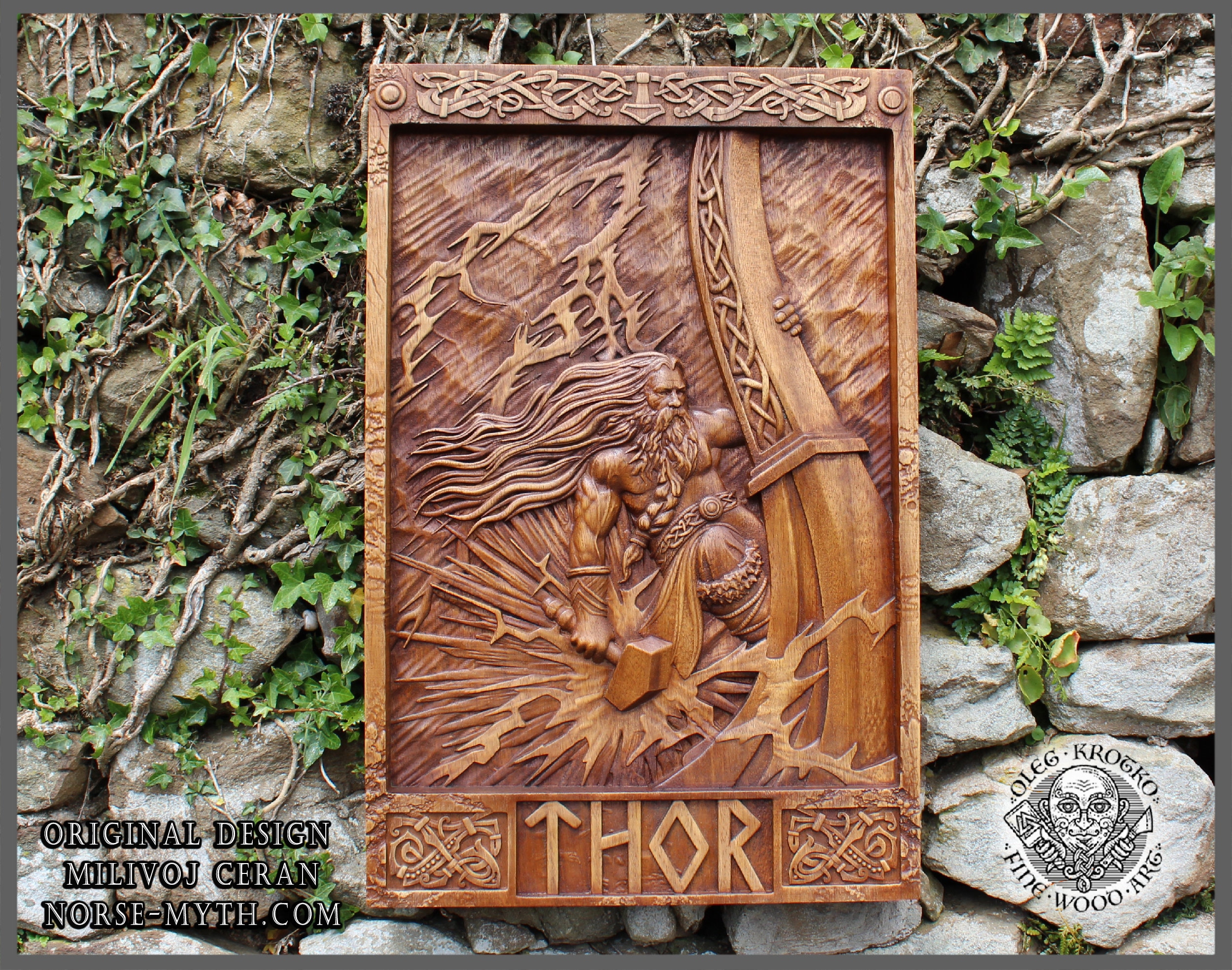Thor Norse Wood Carving, Vikings Wall Woodwork Art, Odin