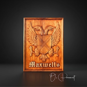 Custom Wood Carved Family Coat of Arms, Heraldic Crest Decor