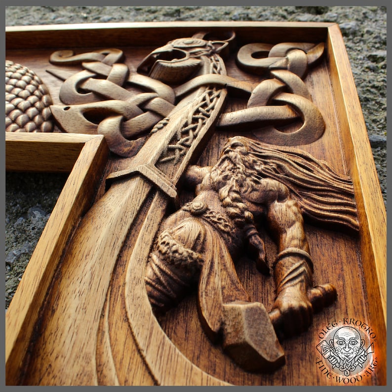 Thor Wood Carving Viking Frame Ragnarok Home Decor Norse Etsy Dragon viking norse pattern patterns embroidery designs choose
