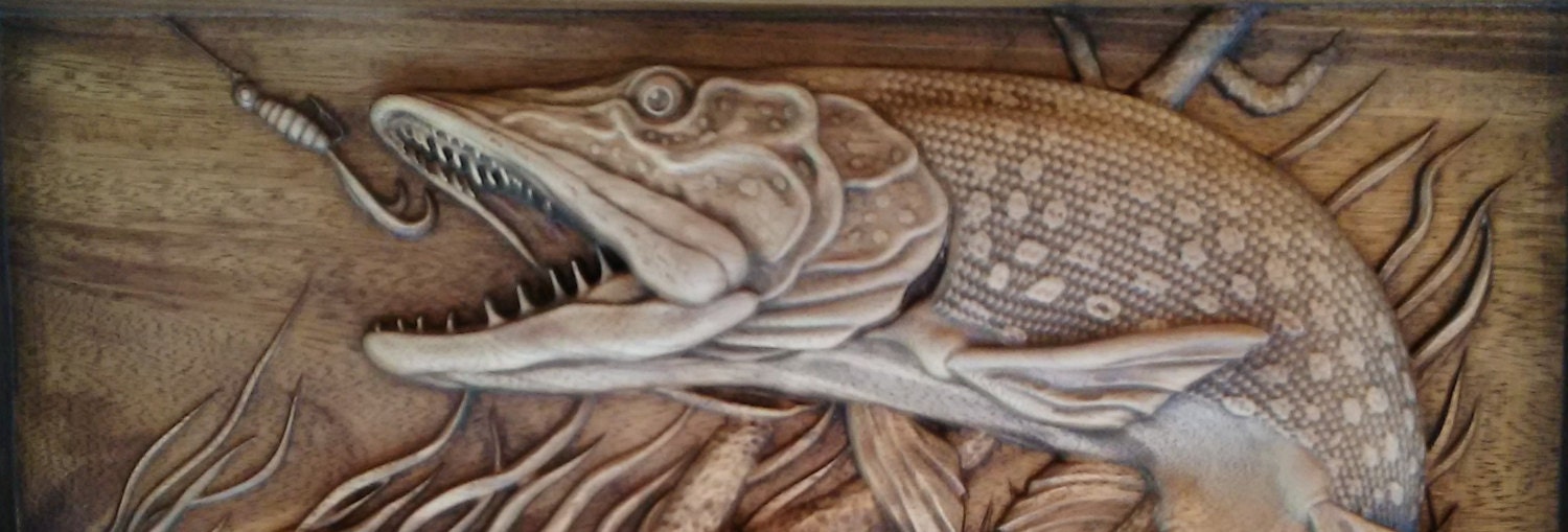 Pike Carved Fish Wood Carving Nautical Hanging Home Decor Etsy
