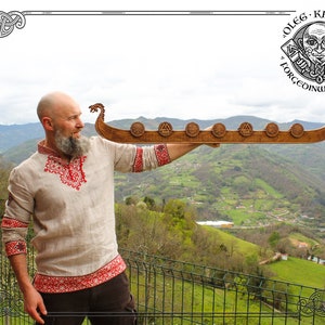 Valhalla&#39;s Pride: Great Drakkar Viking Boat - Exquisitely Handcrafted Wooden Masterpiece Symbolizing the Mythical Realm of Odin, Valhalla