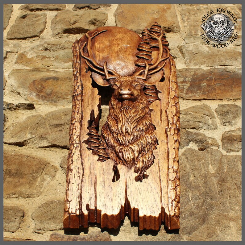 Deer Animal Custom Wood Carving Wall Art Norse Rustic Nordic Etsy