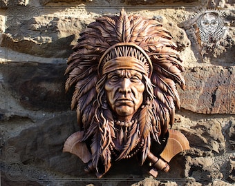 ネイティブアメリカンインディアンの頭蓋骨の飾り板、装飾アート