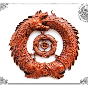 Ouroboros or Uroboros, Celtic Norse Mythology, Wooden Dragon Symbol, Wall Hanging, Viking Plaques, Home Art Decor, Norse Odin Pagan Carving