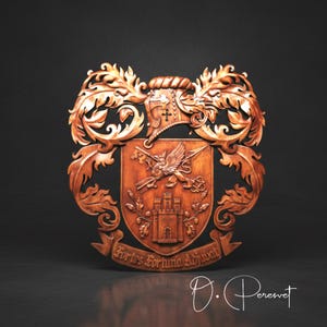 Custom Wood Carved Family Coat of Arms, Heraldic Crest Decor