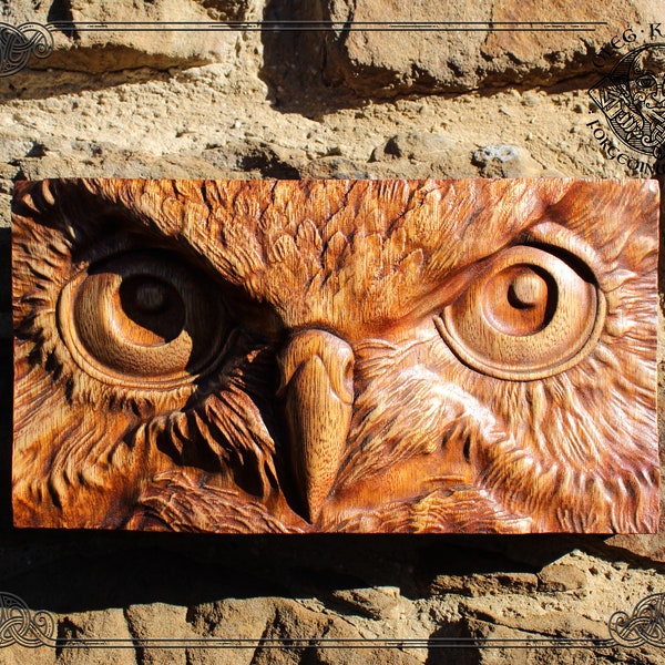 Sight of the Owl Soul, Exclusive Luxury Wood Carving Picture, Wild Life Wall Art, Rare Home Decor Wooden Plaque, Amazing Wall Hanging.