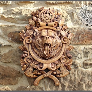 Viking Bear Spirit Berserker Pagan Norse Nordic Animal Wood Carving Wall Rustic Gift Hunter Cabin Rustic Celtic Heathen Home Wall Hanging