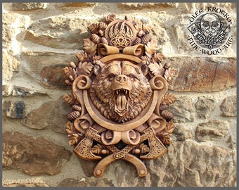 Viking Bear Spirit Berserker Pagan Norse Nordic Animal Wood Carving Wall Rustic Gift Hunter Cabin Rustic Celtic Heathen Home Wall Hanging