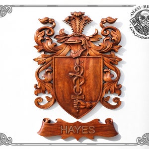 Example of Luxury Coat Arms, Family Heraldic Symbols, Custom Wood Artwork, Heraldry Art Crest Decor, Hanging Wood Carving Picture Wall Decor