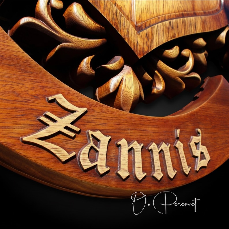 Custom Family Crest Wood Carving, Bespoke Chi-Rho and Spartan Helmet Heraldry, Personalized Fleur-de-lis Coat of Arms, Christian Wall Art image 11