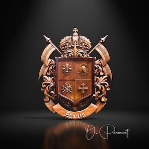 Custom Family Crest Wood Carving, Bespoke Chi-Rho and Spartan Helmet Heraldry, Personalized Fleur-de-lis Coat of Arms, Christian Wall Art image 1