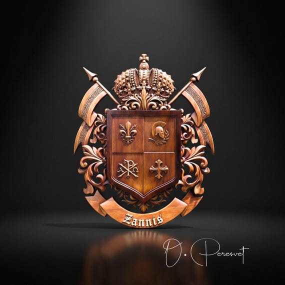 Custom Family Crest Wood Carving, Bespoke Chi-Rho and Spartan Helmet Heraldry, Personalized Fleur-de-lis Coat of Arms, Christian Wall Art