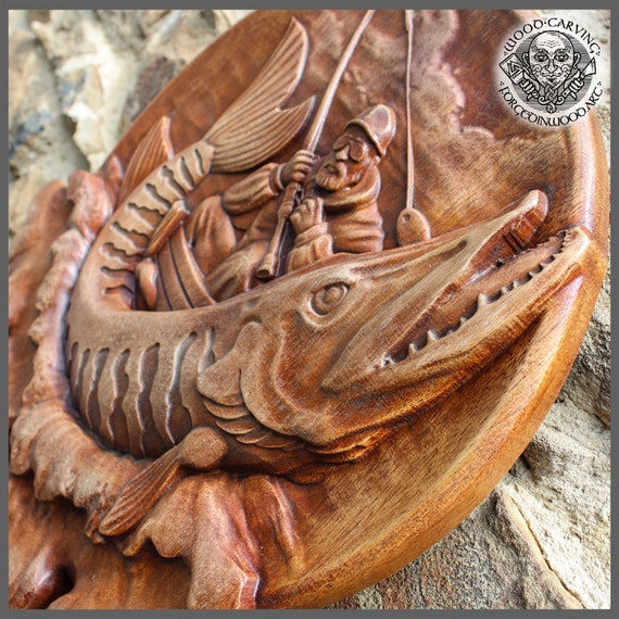 Pike Fishing Wood Carving – Cabin Rustic Wall Art - Etsy UK