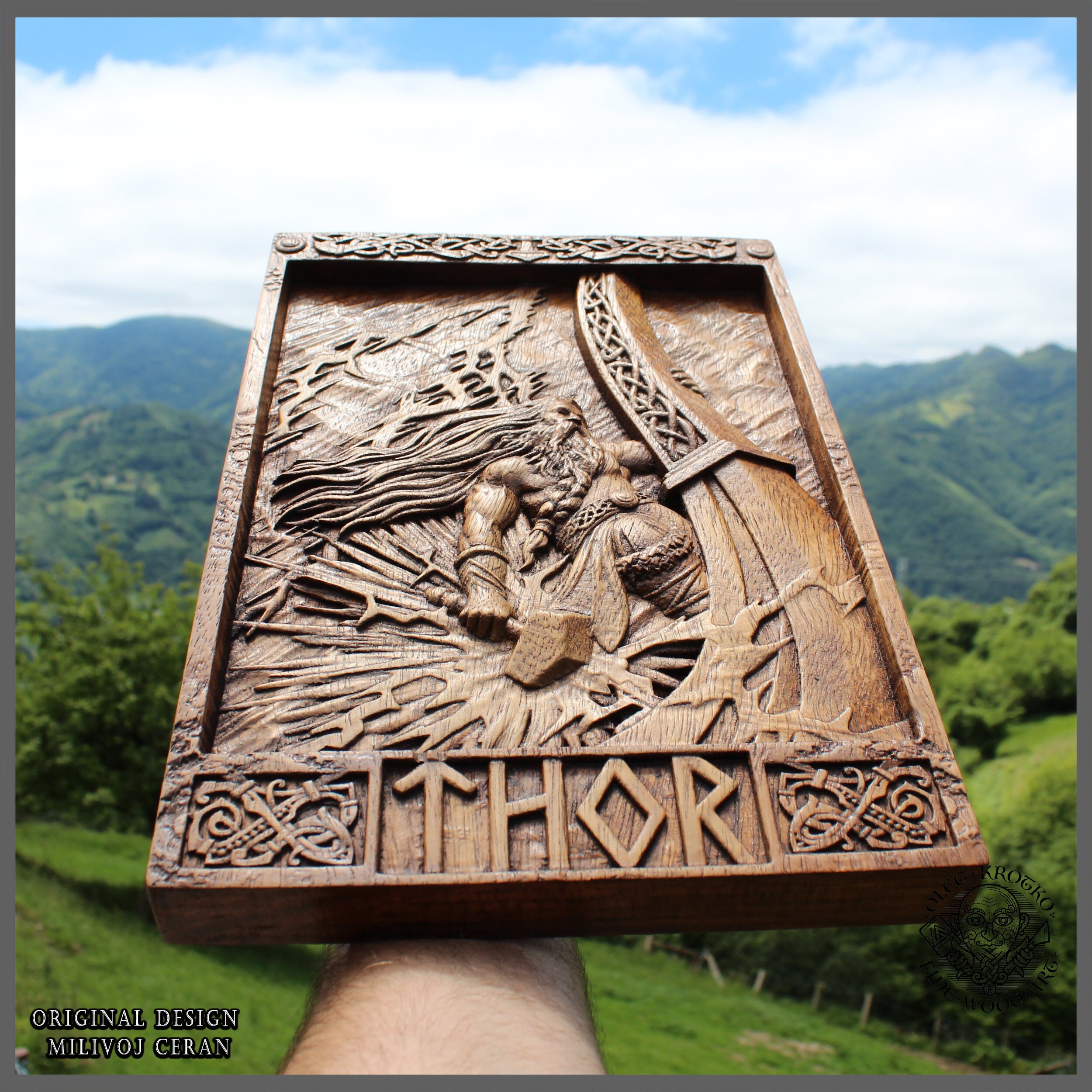 Thor Norse Wood Carving, Vikings Wall Woodwork Art, Odin
