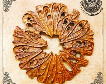 Grabado abstracto en madera de iroko: Decoración de pared circular, textura mística
