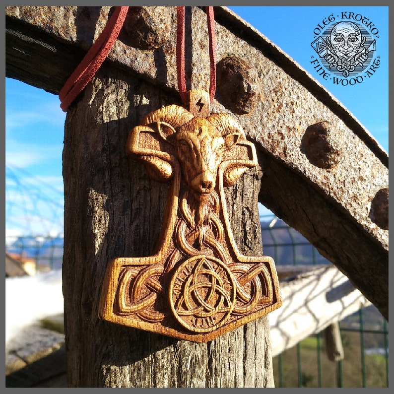 Thor Hammer Vikings Odin Norse Art Wood Pendant Pagan Carving Etsy Canada