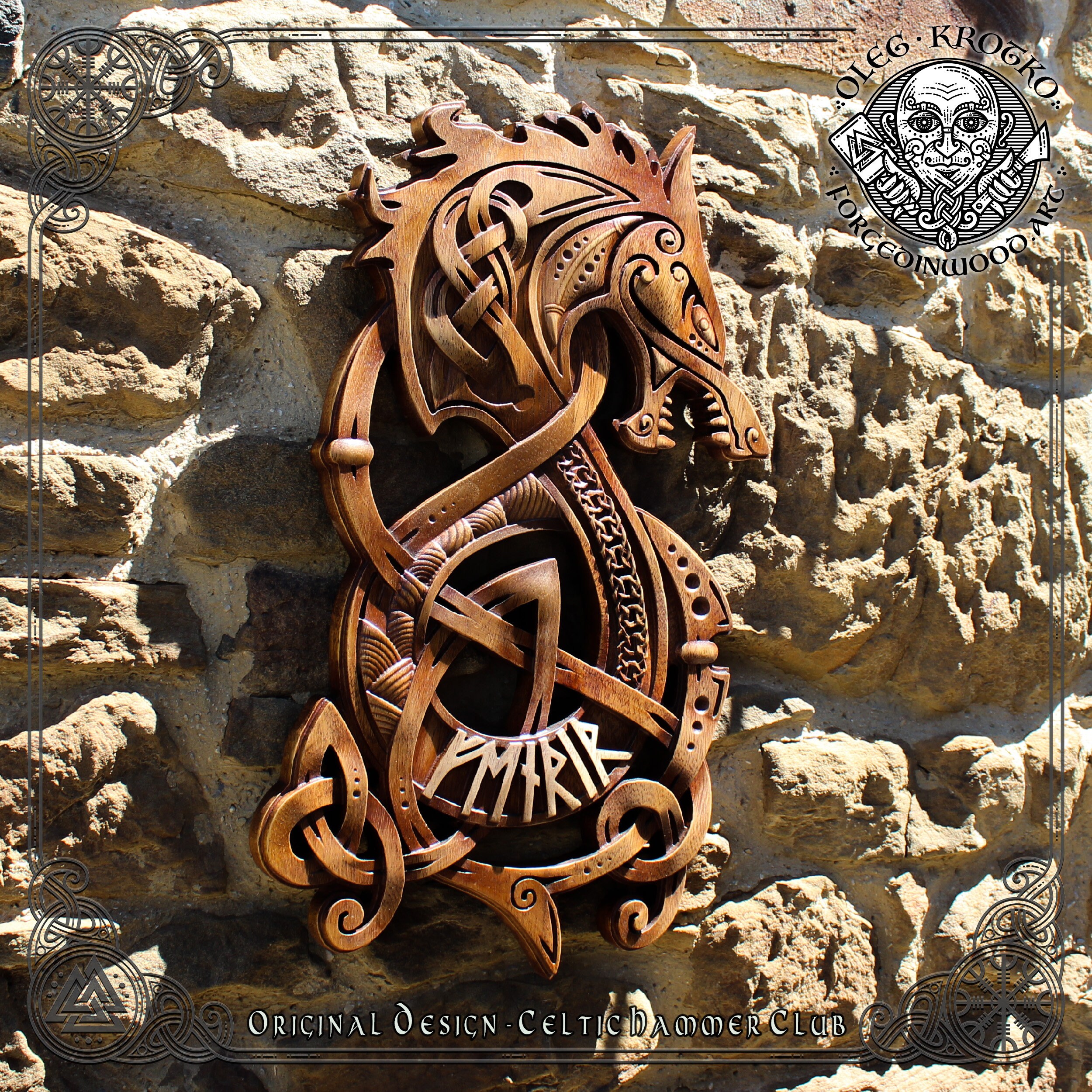 Arsey Lot De 4 Décorations Murales Viking - Bois 30x30 Cm - Marteau De Thor, Loup Fenrir, Dragon, Arbre De Vie - Style Nordique Médiéval - Adhésif Double Face Inclus
