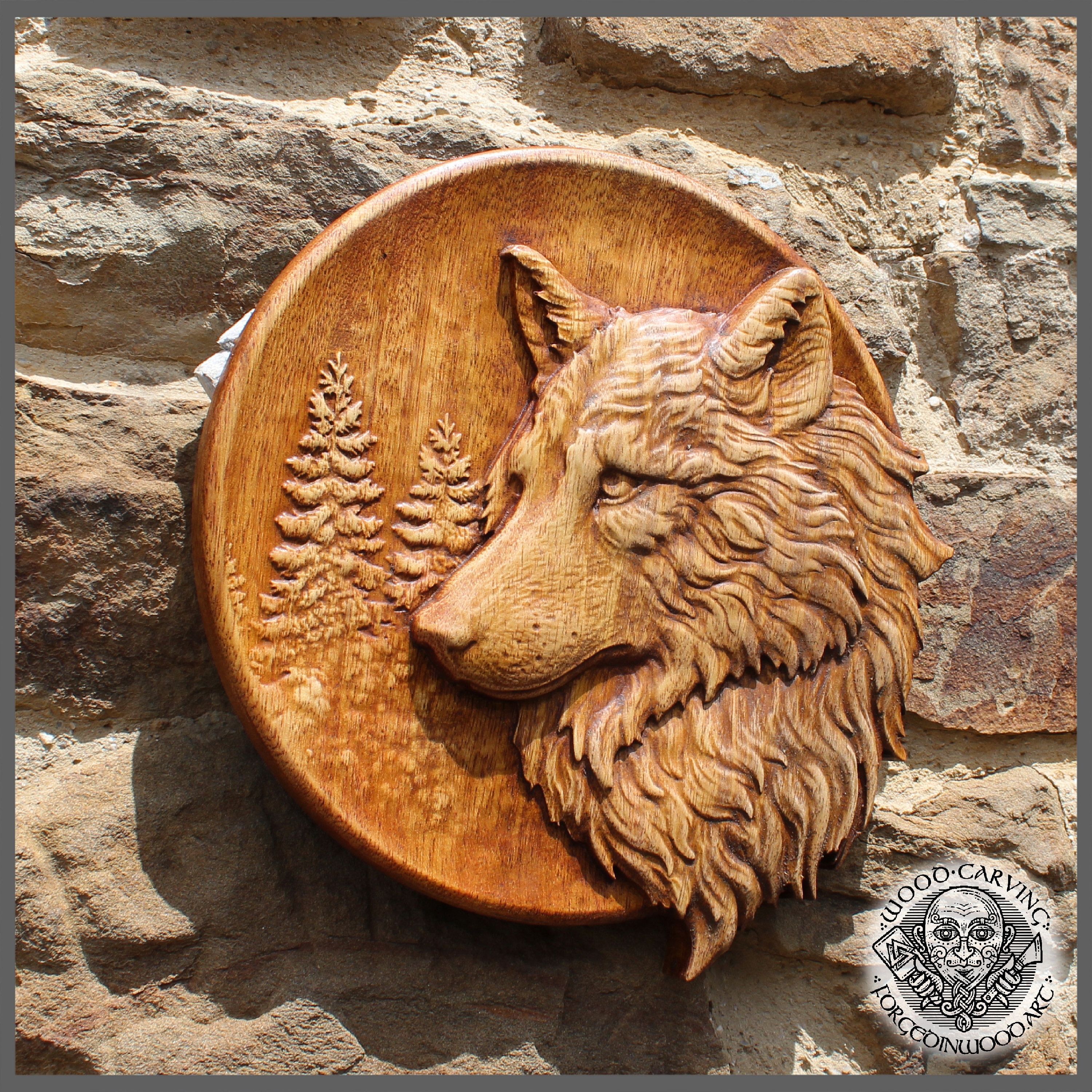 WOLF Graceful Wood Carving Animal Picture. Wild Life Wall Art