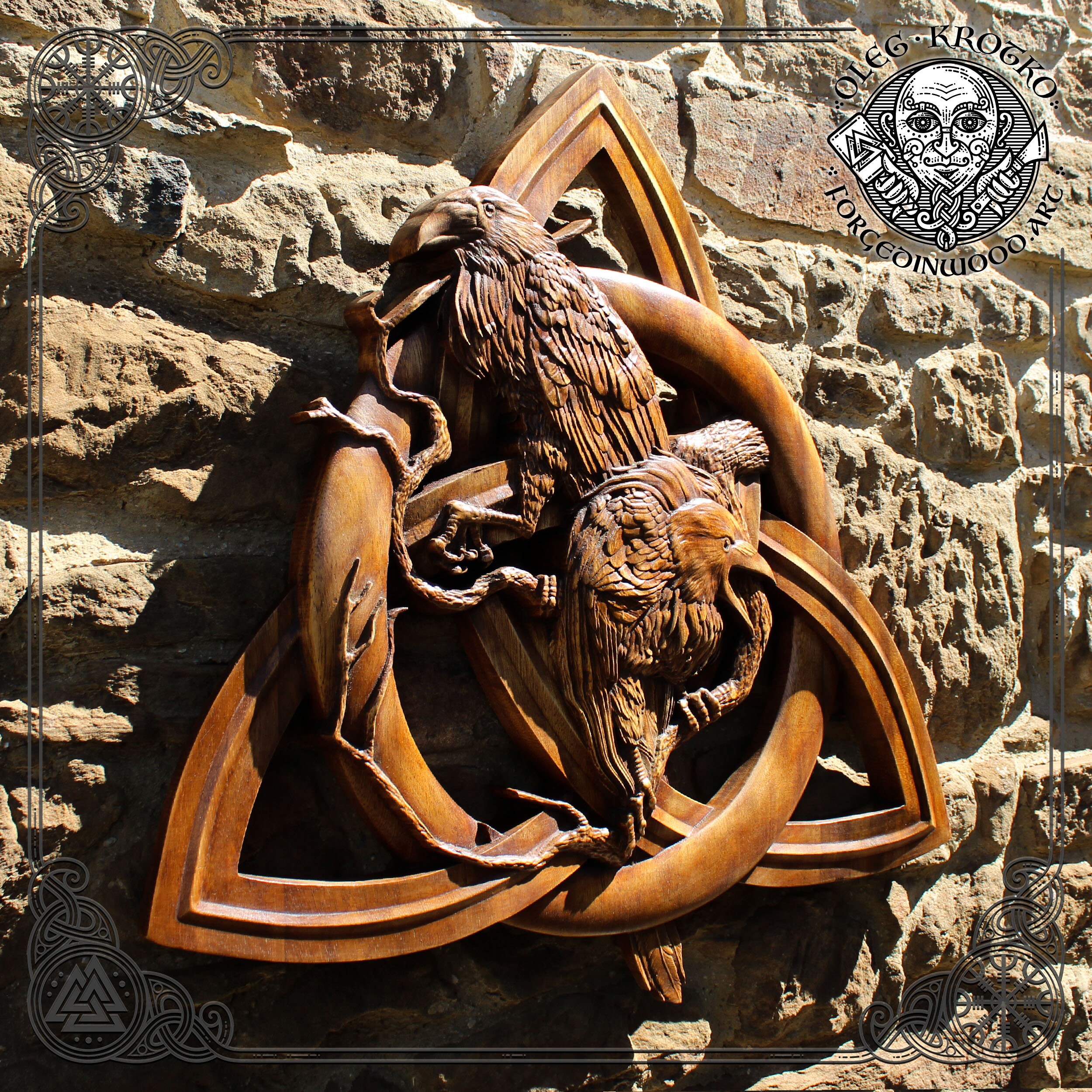Hugin Munin Raven Wood Carving, Viking Odin Symbol, Norse Pagan