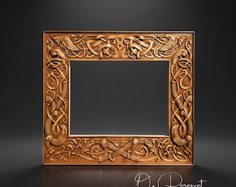 Celtic Viking Wood Carving Frame, Norse Knot Wall Decor