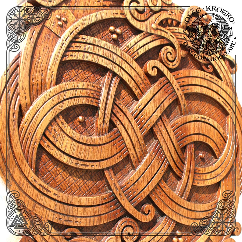 Celtic Dragons Norse Wood Carving Vikings Wall Woodwork Art Etsy
