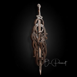 BLACK FAFNIR: met de hand gesneden Viking-slangenzwaardtroon – hoge dichtheid hardhouten wanddisplay van museumkwaliteit afbeelding 6