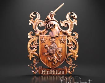 Custom Wooden Family Crest, Lion Rampant Heraldry, Iroko Wood Shield, Bespoke Coat of Arms
