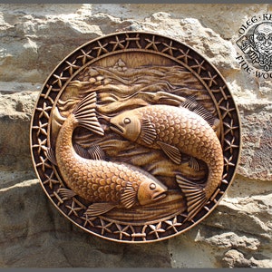 Symbol zodiaku Ryby Tabliczka z drewna Horoskop Rzeźba z drewna Znak spersonalizowany Prezent ścienny Wisząca figurka Astrologia Duchowość Spersonalizowana sztuka ścienna
