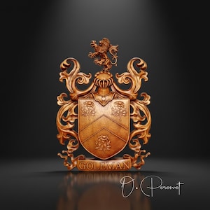 Example of Family Heraldic Symbols Coat Arms Custom Artwork Middle Ages Art Heraldry Crest Decor Hanging Wood Carving Picture Wall Decor