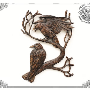 Raven van Odin Hugin en Munin, luxe Viking cadeau, Noorse mythologie, heidens hout gesneden symbool, heidense interieur, Keltische houten muur hangen