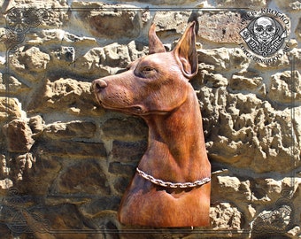 Portrait de Doberman en bois sculpté de luxe, Tenture murale en bois d’animal, Décoration d’art de maison de chien, Cadeau de pendaison de crémaillère de sculpture sur bois, Man Cave Rustic