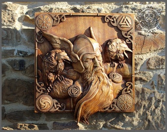 Odin Ravens Viking Mythology Icon Home Decor Norse Thor Wood Hugin Munin Pagan Gods Carving Heathen Asatru Celtic Norse Rune Wall Hanging