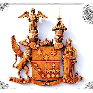 Example of Family Heraldic Symbols Coat Arms Custom Artwork Middle Ages Art Heraldry Crest Decor Hanging Wood Carving Picture Wall Decor