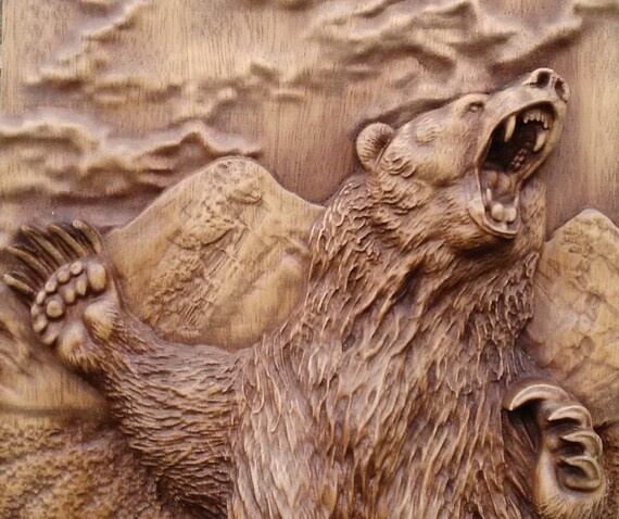 Animal Carved Iroko Wood Bear Wall Decor, Rustic Totem Art - Etsy