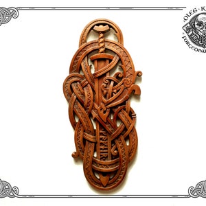Sword of Odin & Fafnir ornament, Best gift for Viking, Wood carved viking wall hanging, Celtic home decor, Norse wooden art, Valhalla