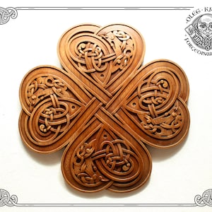 Luxury Carved Celtic Clover Hearts, Symbol of Eternal Love, Norse Wooden Picture, Druid Mythology, Heathen Home Decor, Viking Wall Hanging
