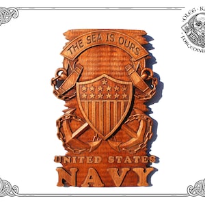 Hand Carved Iroko Wood, US Navy Plaque, Military Art