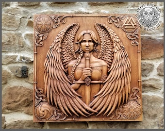 Hand-Carved Valkyrie Wood Art – Nordic Decor by Oleg Krotko