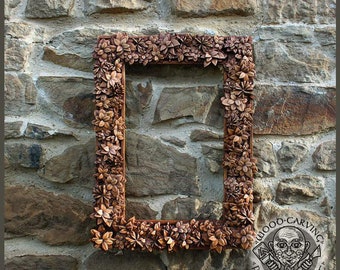 Wood Carving Elegant Floral Frame. Florar mirror. Floral ornament. Decor gift.
