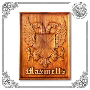 Example of Luxury Coat Arms, Family Heraldic Symbols, Custom Wood Artwork, Heraldry Art Crest Decor, Hanging Wood Carving Picture Wall Decor