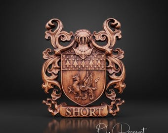 Hand Carved Iroko Wood Coat of Arms - Custom Family Heraldry
