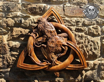 Hugin Munin Raven Wood Carving, Viking Odin Symbol, Norse Pagan Decor