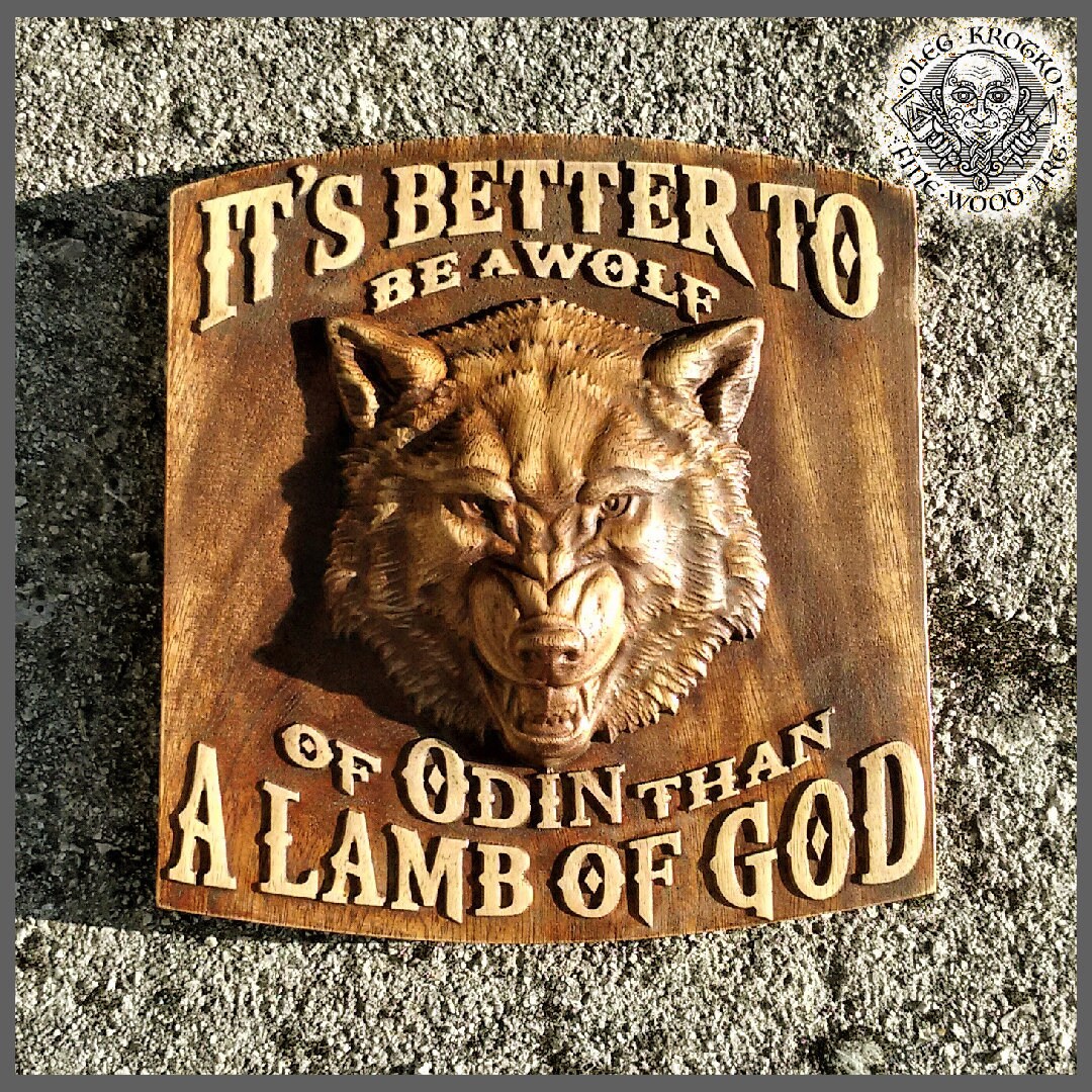 Wolf Odin Viking Valhalla Home Decor Norse Thor Wood Picture Pagan