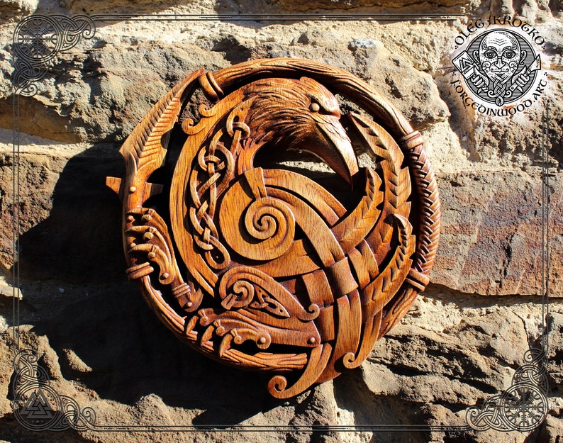 Raven Norse Wood Carving Vikings Wall Woodwork Art Odin Wall Etsy
