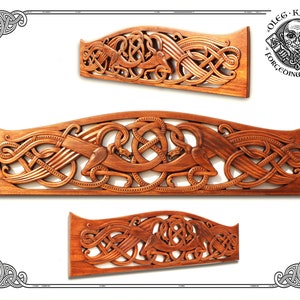 Dragon&#39;s Legacy: Wood Carved Headboard Bed - Norse Art with Celtic Dragon Motifs - Authentic & Exquisite. Timeless Symbol of Norse Artistry