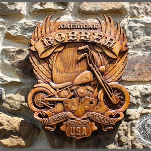 Wood Carving Plaque Harley Davidson Motor Cycles Biker Skull Wood Carving Plaque Harley Davidson Motor Cycles Biker Skull