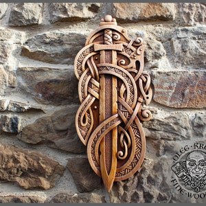 Sword of Odin, Best gift for Viking, Wood carved viking wall hanging, Celtic home decor, Norse wooden art, Valhalla Wood decor for man