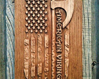 American Flag Walknut Viking Plaques Decor Art Norse Thor Odin Wood Picture Pagan Gods Carving Heathen Asatru Celtic Norse Rune Wall Hanging